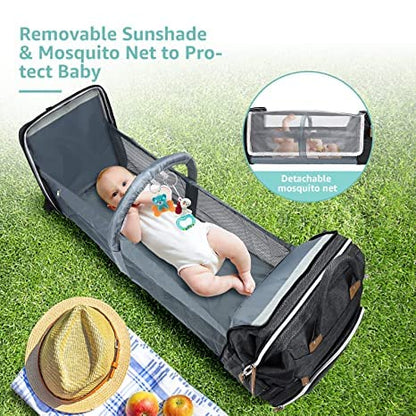 DERJUNSTAR Baby Diaper Bag Backpack with Changing Station, Large Capacity Baby Diaper Bags for Boys Girls, Waterproof Changing Pad, USB Charging Port, Pacifier Case, Sunshade and Toy Bar - color: Diamond Black