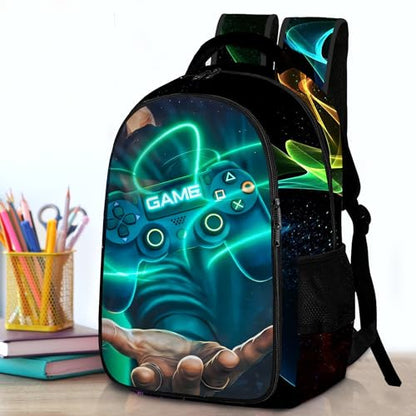 Boys Backpack with Lunch Box and Pencil Case, 3Pcs Gamer Backpack for Boys Teens, 17 Inch Large Capacity - color: GAME-LZWJ-4