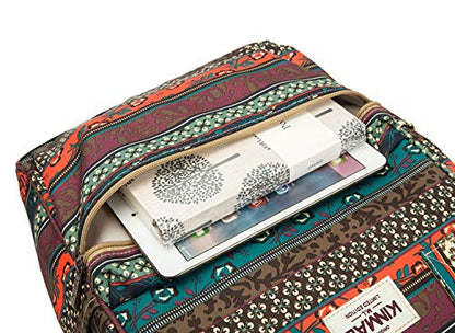 Kinmac Waterproof Laptop Backpack For Laptop Up to 15.6 Inch Men Women Travel Outdoor Backpack (Bohemian) - color: Bohemian（open Wide）