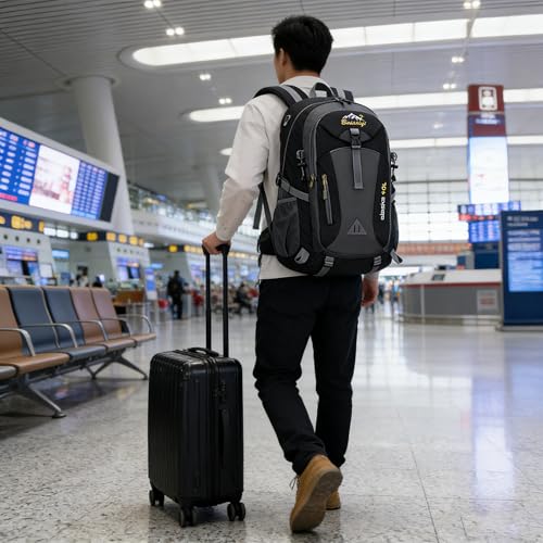 Travel Backpack 40L.Flight Friendly Approved Carry-on Luggage,Anti theft.Water.resistant.Lightweight.Business.Rucksack,Durable Large Weekender Bag Daypack Fits 17.3 Inch Laptop Unisex - color: Grey and Black
