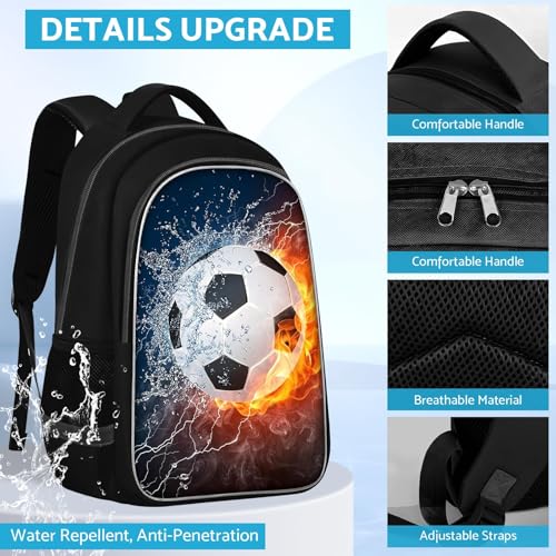 TILYTADLY School Backpack for Boys - Soccer Boys Backpack for Kids Children Teens Elementary Middle School - Students Bag for Ages 6-18,17″Bookbag Multifunctional Large Capacity - color: Soccer-08-backpack Only