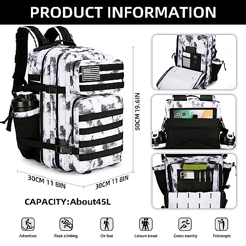Lovelinks21 45L Tactical Assault Backpack 3 day assault pack with Molle Waterproof backpack Rucksack for Tactical Backpacks (BlackWhite Camo) - color: Blackwhite Camo