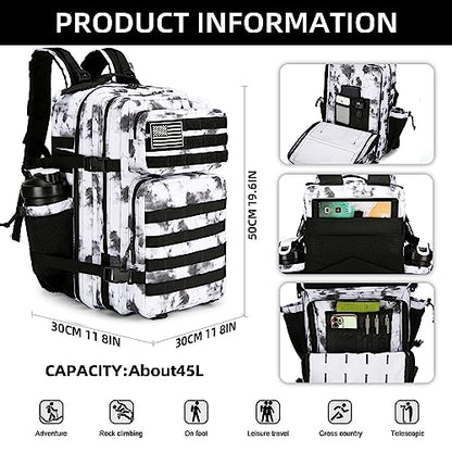 Lovelinks21 45L Tactical Assault Backpack 3 day assault pack with Molle Waterproof backpack Rucksack for Tactical Backpacks (BlackWhite Camo) - color: Blackwhite Camo