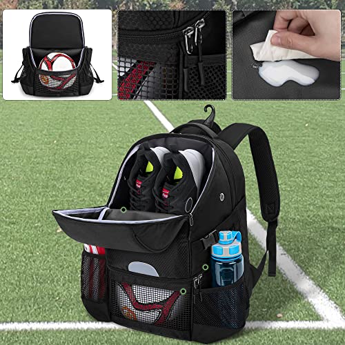 DSLEAF Soccer Backpack for Men, Basketball Bag with Large Capacity, Black