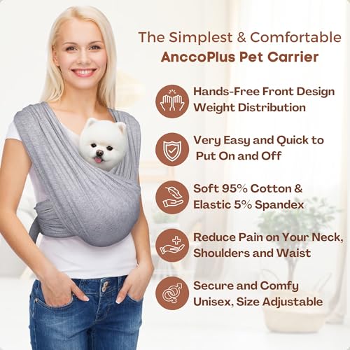 Dog Carrier for Small Dogs, Front Facing Dog Carrier Sling, Hands Free Cat Sling, Size Adjustable, Reducing Back Pain, Soft Cotton, Premium Dog Sling Carrier (Plus, Heather Gray) - color: Light Heather Gray, size: Plus