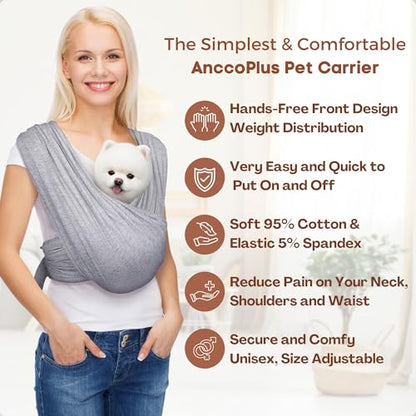 Dog Carrier for Small Dogs, Front Facing Dog Carrier Sling, Hands Free Cat Sling, Size Adjustable, Reducing Back Pain, Soft Cotton, Premium Dog Sling Carrier (Plus, Heather Gray) - color: Light Heather Gray, size: Plus