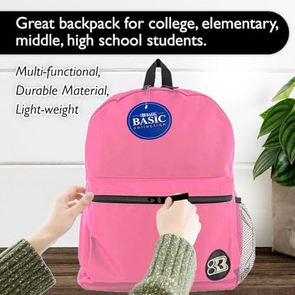 BAZIC School Backpack 16" Fuchsia, Lightweight School Bag Padded Back & Adjustable Strap for Students, Travel Bag Fit A4 Notebook, 1-Pack - color: Fuchsia, size: 16"