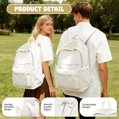 VECAVE School Backpack Beige College High School Bags backpack for Boys Girls Teens Waterproof Bookbag Casual Lightweight Travel Rucksack Daypack Backpacks for Men Women - color: A1-beige