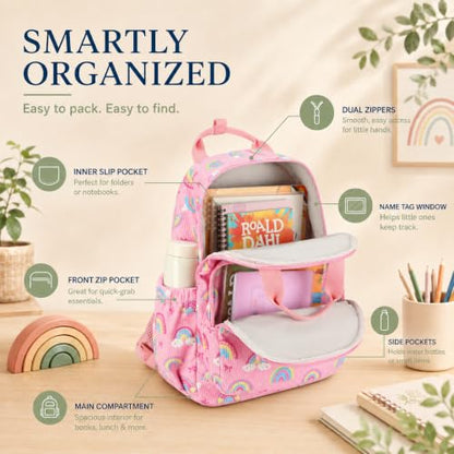 Bluboon Toddler Backpack for Girls Boys 3-6 Cute 15" Preschool Kindergarten Backpacks Kids Daycare Bags School Travel (Age 4-8 (15" H Fit A4 Folder)) - color: Pink-rainbow Bow L, size: Age 4-8 (15" H Fit A4 Folder)