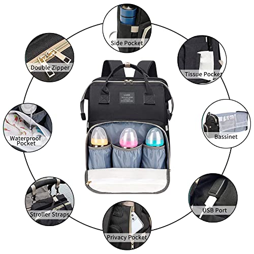 ANWTOTU Baby Diaper Bags with Changing Station,900D Oxford Waterproof Diaper Bag Backpack for Moms Dads with USB Charging Port,Large Capacity Baby Essentials(Ungrade Black) - color: Ungrade---black