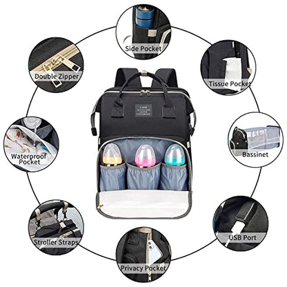 ANWTOTU Baby Diaper Bags with Changing Station,900D Oxford Waterproof Diaper Bag Backpack for Moms Dads with USB Charging Port,Large Capacity Baby Essentials(Ungrade Black) - color: Ungrade---black