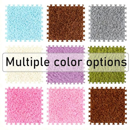 Thickened Plush Foam Interlocking Floor Carpet Mat, 24 Piece 12x12in Fluffy Square Puzzle Foam Carpet Tiles with Edgings, Soft Anti-Slip Shaggy Area Rug Playmat (Dark Curry+Blue) - color: Dark Curry+blue