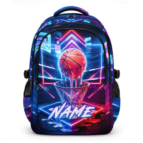 Personalized Backpack for Kids Basketball Schoolbag for Boys, Lightweight Durable Casual Bookbag for School Travel Hiking - color: Orange