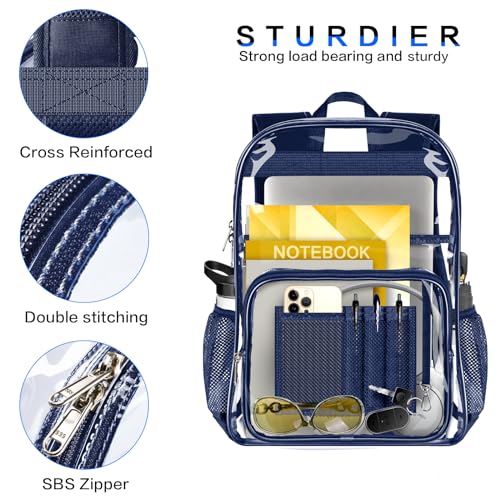 Clear Backpack, Heavy Duty Transparent Backpack with Reinforced Bottom See Through Bag for College, Travel, Workplace Security - Navy - color: Navy