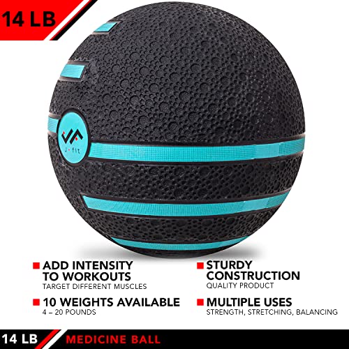 JFIT Dual Texture Medicine Ball – Weighted Exercise Ball for Strength, Core & Functional Fitness Training - style: 14lb