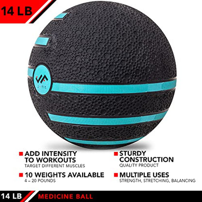 JFIT Dual Texture Medicine Ball – Weighted Exercise Ball for Strength, Core & Functional Fitness Training - style: 14lb