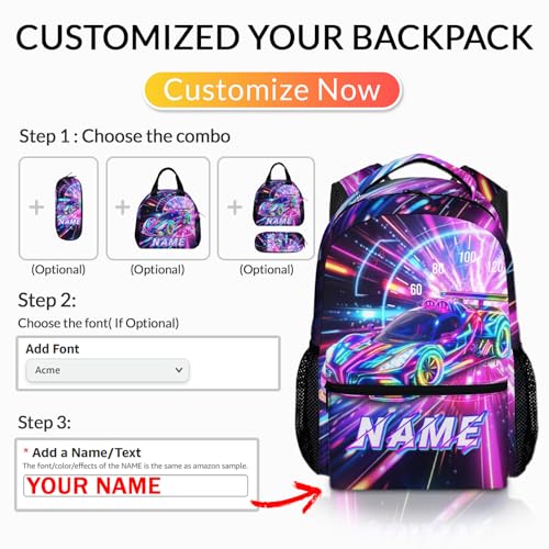 Boys Backpack Personalized Racing Car Backpacks for Kids Toddler, Cool Car Custom Bookbag for Preschool Primary Kindergarten - color: Blue