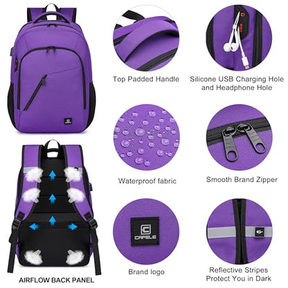 CAFELE Laptop Backpack 17.3 Inch Computer Backpack Daypack Water-Repellent Laptop Bag with USB Charging Port for Business/School/Travel/Women/Men (Purple, 17.3 Inches) - color: Purple
