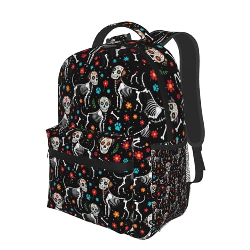 Stylish Commuter Backpack Day Of Dead Sugar Skull Dogs Skeleton Black, Lightweight Laptop Daypack for Work Office Daily and Travel - color: Pattern (751)