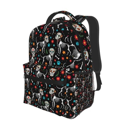 Stylish Commuter Backpack Day Of Dead Sugar Skull Dogs Skeleton Black, Lightweight Laptop Daypack for Work Office Daily and Travel - color: Pattern (751)