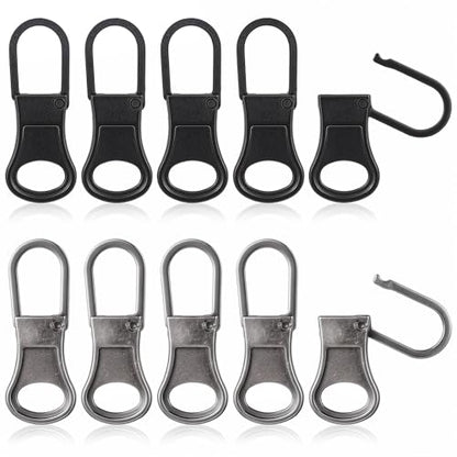 Metal Replacement Zipper Pull Tab, 10 PCS Detachable Zipper Pull Replacement Removable Zippers Repair Kit Zippers Clips for Jackets, Jeans, Backpacks, Purses, Coat, Pants, Suitcase, Purse, Small Holes