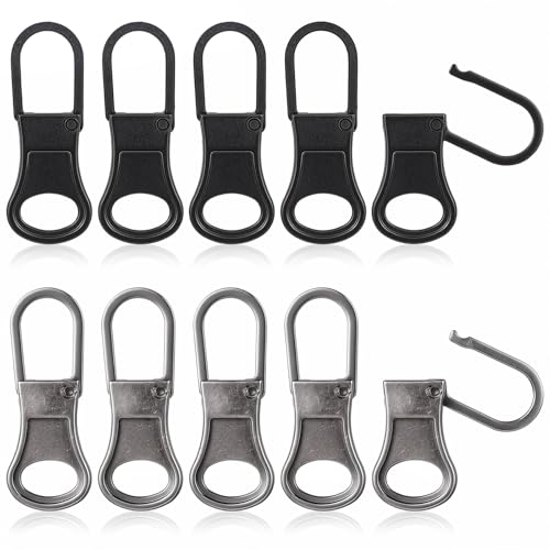 Metal Replacement Zipper Pull Tab, 10 PCS Detachable Zipper Pull Replacement Removable Zippers Repair Kit Zippers Clips for Jackets, Jeans, Backpacks, Purses, Coat, Pants, Suitcase, Purse, Small Holes