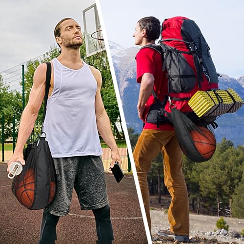 Single Ball Bag with Zipper Pocket Mesh Shoulder Bag with Buckle Clip Sport Equipment Storage Net for Carrying Multiple Sports - Basketball, Soccer, Volleyball, Rugby & More