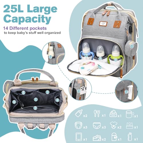 JSTPRO Diaper Bag Backpack, Large Waterproof Lightweight Diaper Bag with Changing Station, Insulated Pockets, USB Port & Stroller Straps, Travel Baby Bag for Mom and Dad, Baby Shower Gifts (Grey) - color: Grey