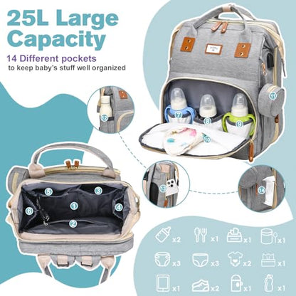 JSTPRO Diaper Bag Backpack, Large Waterproof Lightweight Diaper Bag with Changing Station, Insulated Pockets, USB Port & Stroller Straps, Travel Baby Bag for Mom and Dad, Baby Shower Gifts (Grey) - color: Grey