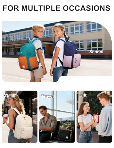 VASCHY Lightweight Backpack for School, Water Resistant Classic Bookbag with Side Pockets for Girls,Kids,Teens Beige - color: Almond Beige