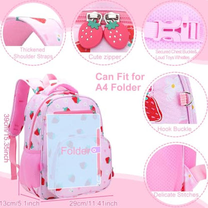 RHCPFOVR Kids Backpack for Girls - Girls Backpack 3-8 Ages Strawberry for Kids 15 Inch School Bookbag for Kindergarten Elementary School Bookbag for Girl 1st 2nd Grade - style: Pink Strawberry
