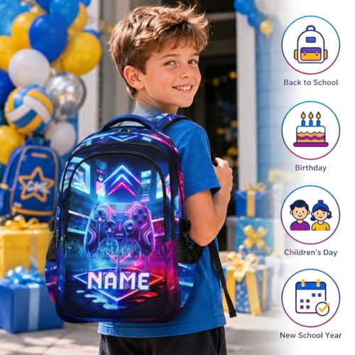 Personalized Gaming Backpack for Kids Teens School Backpacks for Boys Game Lovers, Lightweight Gamer Bookbag for Kindergarten Primary Middle - color: Sliver