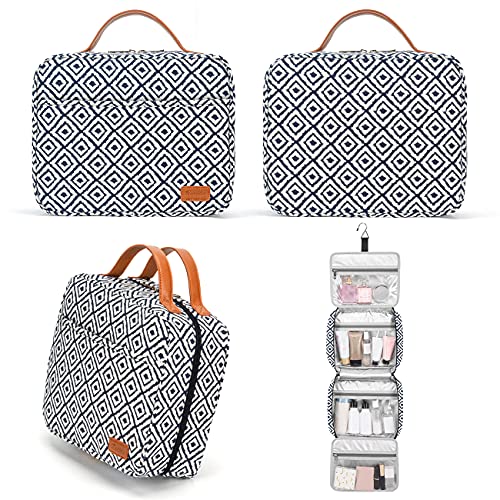 Bosidu Hanging Travel Toiletry Bag,Large Capacity Cosmetic Travel Toiletry Organizer for Women with 4 Compartments & 1 Sturdy Hook,Perfect for Travel/Daily Use/Christmas - color: Plaid