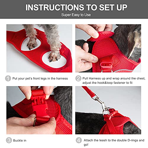 Fida Comfy Dog Harness with Leash, Cat Vest Harness Escape Proof, Breathable Lightweight Soft Mesh, Adjustable Reflective Step-in Harness for Puppy Toy Breeds & Extra-Small Pet (XXS, Red) - color: Fiery Red, size: XXS (Neck:11.4"-12.2"; Girth:12.6"-14.2")