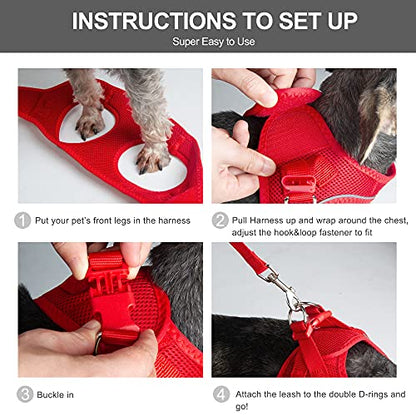 Fida Comfy Dog Harness with Leash, Cat Vest Harness Escape Proof, Breathable Lightweight Soft Mesh, Adjustable Reflective Step-in Harness for Puppy Toy Breeds & Extra-Small Pet (XXS, Red) - color: Fiery Red, size: XXS (Neck:11.4"-12.2"; Girth:12.6"-14.2")