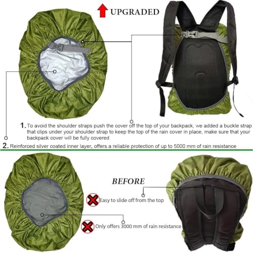 Waterproof Backpack Rain Cover with Anti Slip Buckle Strap for Camping, Hiking, Traveling, Hunting, Biking, 15-80L - color: Green, size: 40L - 50L