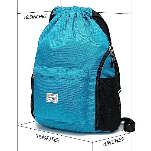 FUXINGYAO Drawstring Backpack Sports Gym Bag with Shoes Compartment, String Backpack Cinch for Women Men (light blue) - color: Light Blue