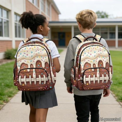 Suobstales Football Ice Cream Drip Print Kids Backpack for Boys Girls Elementary Students Bookbag Middle School Bag Lightweight Waterproof Children Travel Bag Backpacks Laptop Bag, 17 Inch - color: Football Ice Cream Drip 2