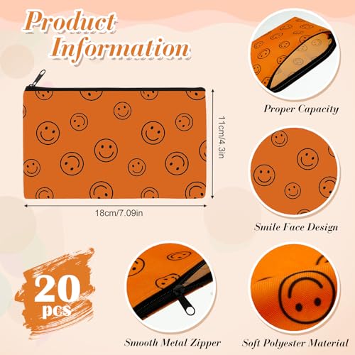 Reginary 20 Pcs Makeup Bags Gifts for Women Canvas Cosmetic Bags with Zipper Bulk Gift for Women Travel Purse Organizer Pouch Accessory, Toiletry Large Capacity, 7 x 4.3 Inch(Smile Face) - style: Smile Face