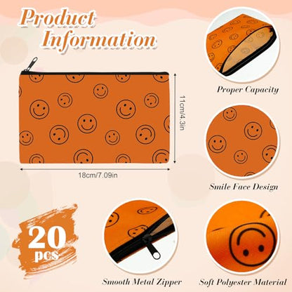 Reginary 20 Pcs Makeup Bags Gifts for Women Canvas Cosmetic Bags with Zipper Bulk Gift for Women Travel Purse Organizer Pouch Accessory, Toiletry Large Capacity, 7 x 4.3 Inch(Smile Face) - style: Smile Face