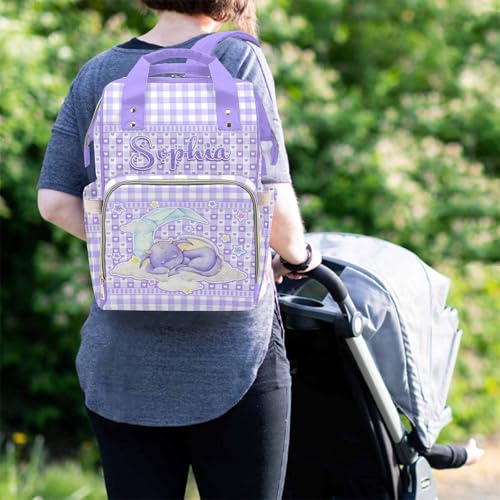 Newcos Personalized Baby Diaper Bag Backpack for Newmon, Custom Name Diaper Bag with Water Bottle, Customized Monogram Mommy Bags Nursing Bag Tote for Baby Wife Dad Women Mothers Day Birthday Purple - color: Patten 21