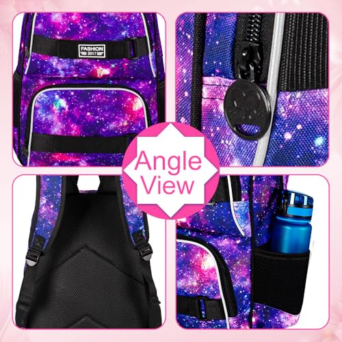 UFNDC Backpack for Girls, 17.5" Water Resistant Cat Galaxy Tie-Dye School Backpacks, Teens Bookbag for Women College Middle - color: Girls Backpack Galaxy Purple