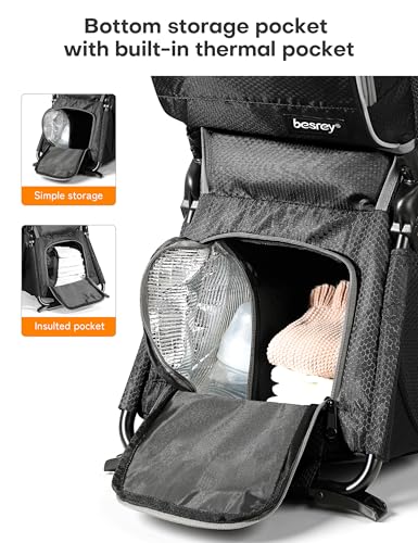 besrey Baby Backpack Carrier, Toddler Hiking Backpack with Safety 3-Height Seat, Adjustable Straps&Waist Belt, Foldable Frame Lightweight Large Capacity Child Carrier for Hiking (Shiny Black) - color: Shiny Black