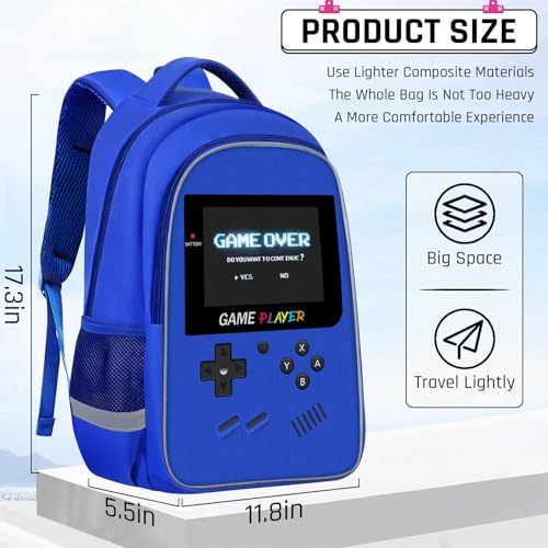 Backpack for School Boys,Gamer Boys Backpack for Elementary Middle School,Student Bookbag for Ages 6-18 Kids Children Teens,17″ Video Game Bookbag Travel Back Pack - color: Game Backpack-blue