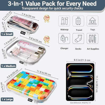YQBRAO 3-Piece Clear Hard Shell Zipper Case Set, 1L 1M 1S, Gray - color: Grey, size: LMS
