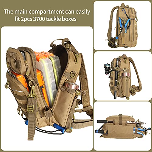 BLISSWILL Outdoor Tackle Bag - Large Water-Resistant Fishing Backpack - color: H：khaki, style: Large(16*12*6 Inch)