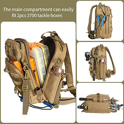 BLISSWILL Outdoor Tackle Bag - Large Water-Resistant Fishing Backpack - color: H：khaki, style: Large(16*12*6 Inch)