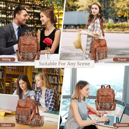 AGLOD Backpack Purse for Women PU Leather Back Packs Designer Ladies Shoulder Bag Fashion Faux Work Travel Handbags - color: Leopard