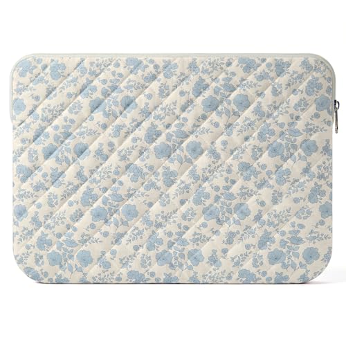13-14 inch Cotton Quilted Laptop Sleeve for Women, Aesthetic Puffy Laptop Case Carrying Bag Compatible with MacBook Air/Pro 13/Pro 14, Soft Computer Liner Bag (Blue Floral, 13.3 inch) - color: Blue Floral, size: 13.3 inch