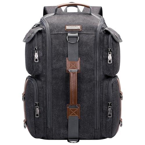 WITZMAN Travel Backpack for Men and Women Carry On Canvas Backpack Duffel Bag for Airplanes Fit 17 Inch Laptop (6661 canvas black) - color: Black